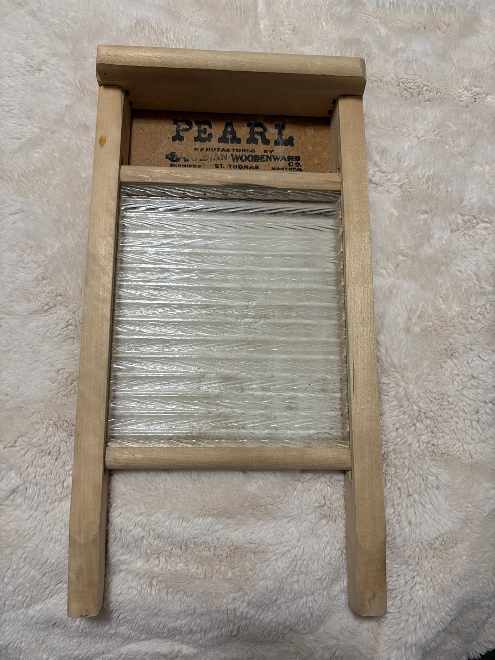Vintage Pearl 1920s/1940s Wood Washboard with Glass Scrub Surface